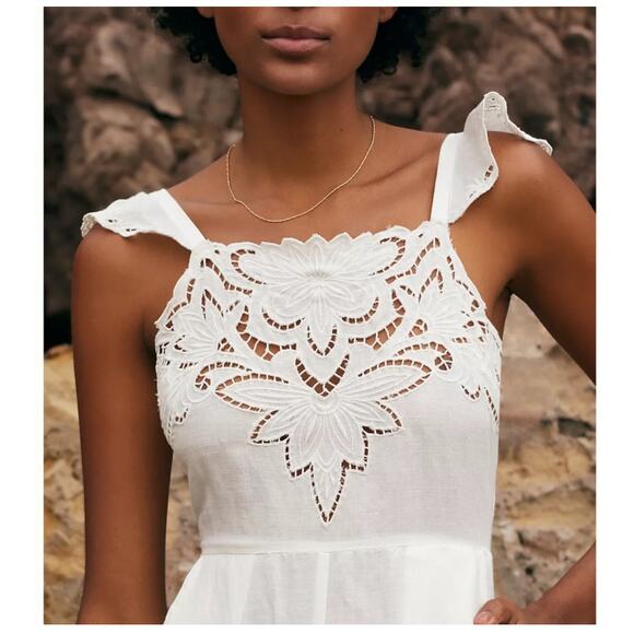 BY ANTHROPOLOGIE Jumpsuit SZ Extra Small NWT Linen Blend Ivory Eyelet Floral - Picture 3 of 16